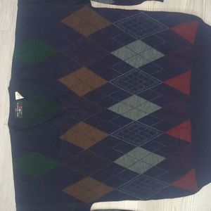 The Italian Sweater Co v neck wool acrylic sweater long sleeve argyle di…